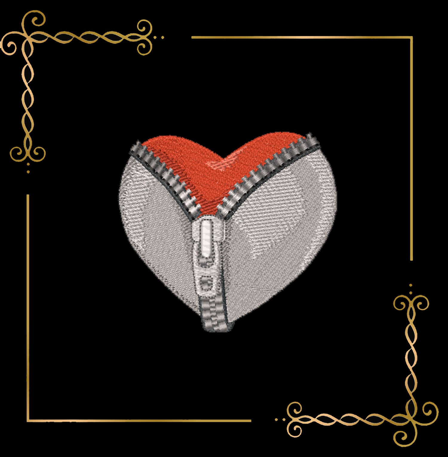 Valentines day love Heart Unzipped Shaped Zipper Lock Unique  3 variants Machine Embroidery Design