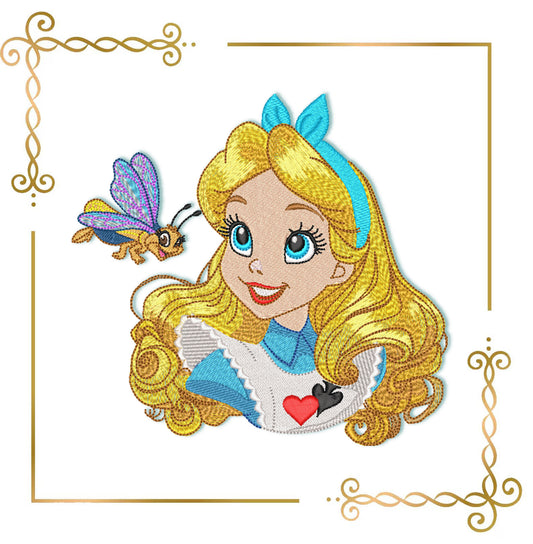 Princess Alice in Wonderland Embroidery Design, Alice Machine Embroidery File, Fantasy Girl Embroidery, Tea Party Instant Download