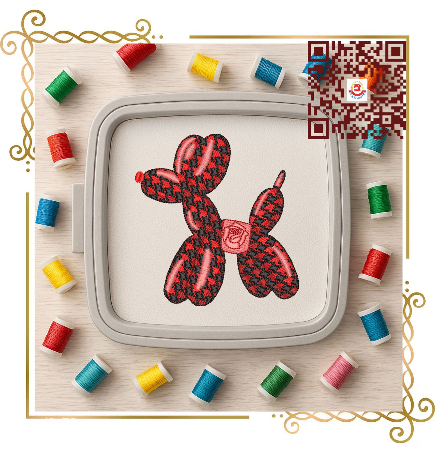 Balloon Dog  Pattern (chanel) and  Bow Machine Embroidery Design