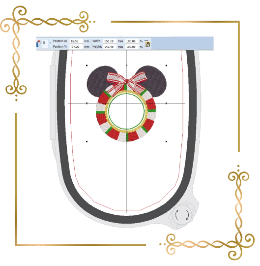 Christmas Minnie photo frame digital machine embroidery design