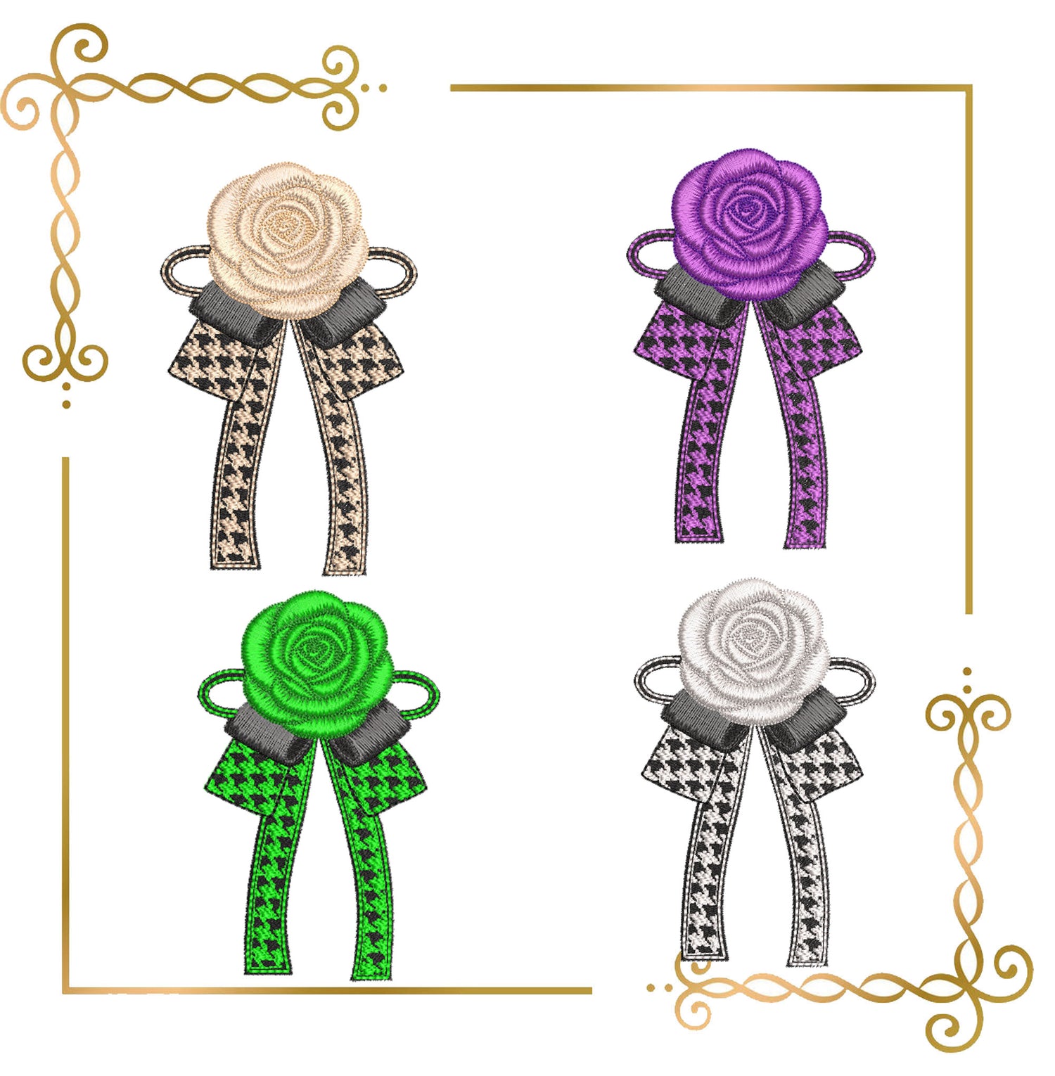 Elegant jewelry, bow with a rose in a fashionable style embroidery design