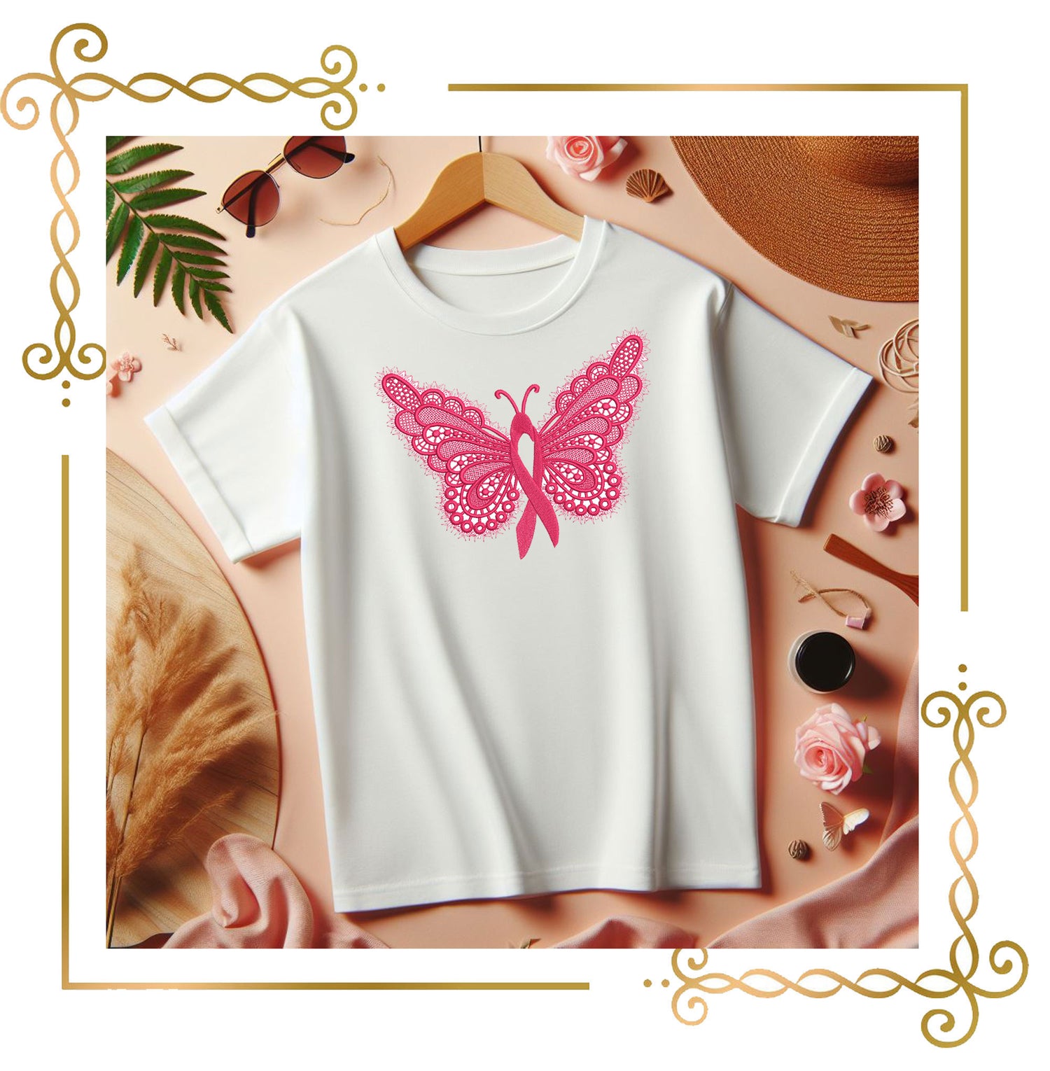 T-shirts Butterfly and Pink Ribbon, Promotion & Beyond Breast Cancer Awareness