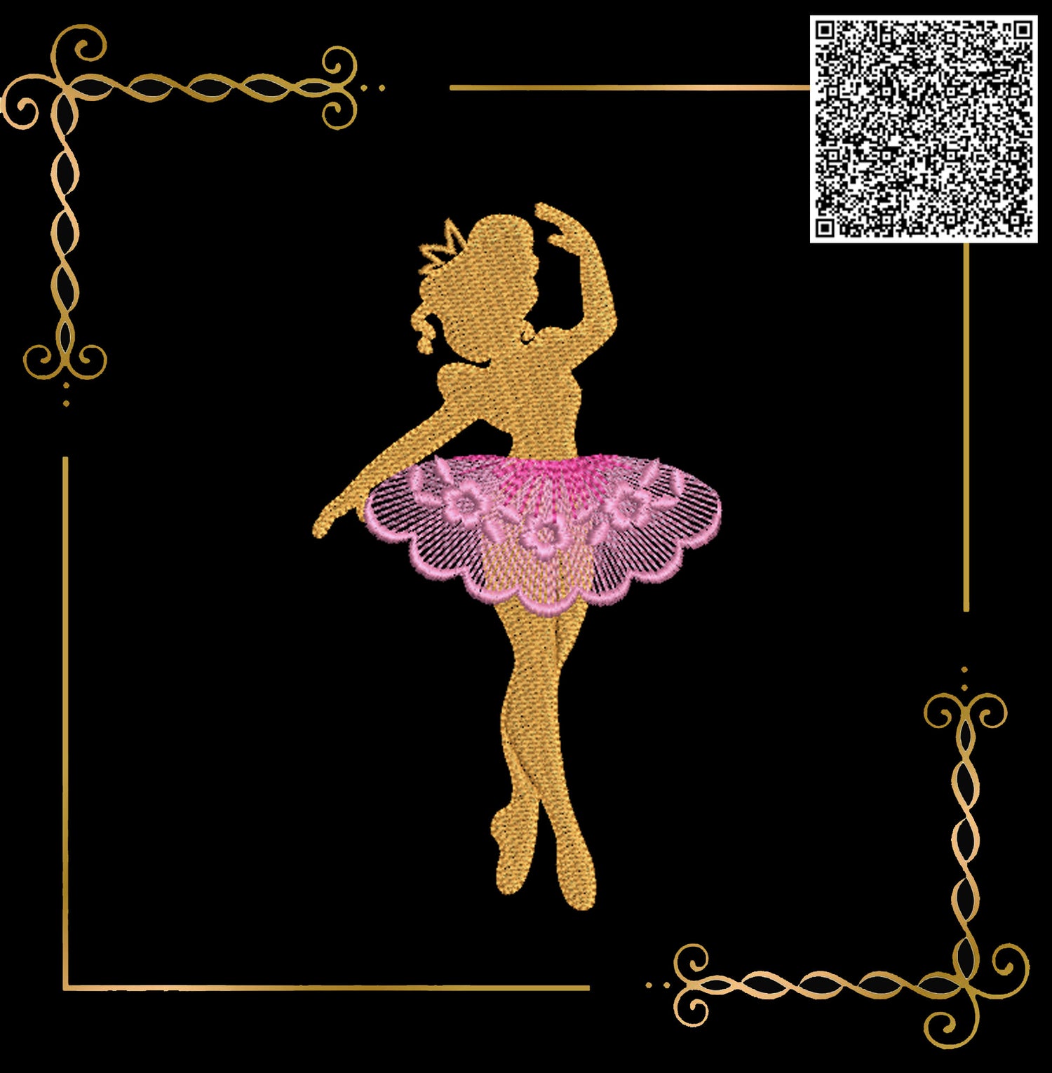 Ballerina Embroidery Design – Elegant Ballet Girl with Lace Tutu – Machine Embroidery File