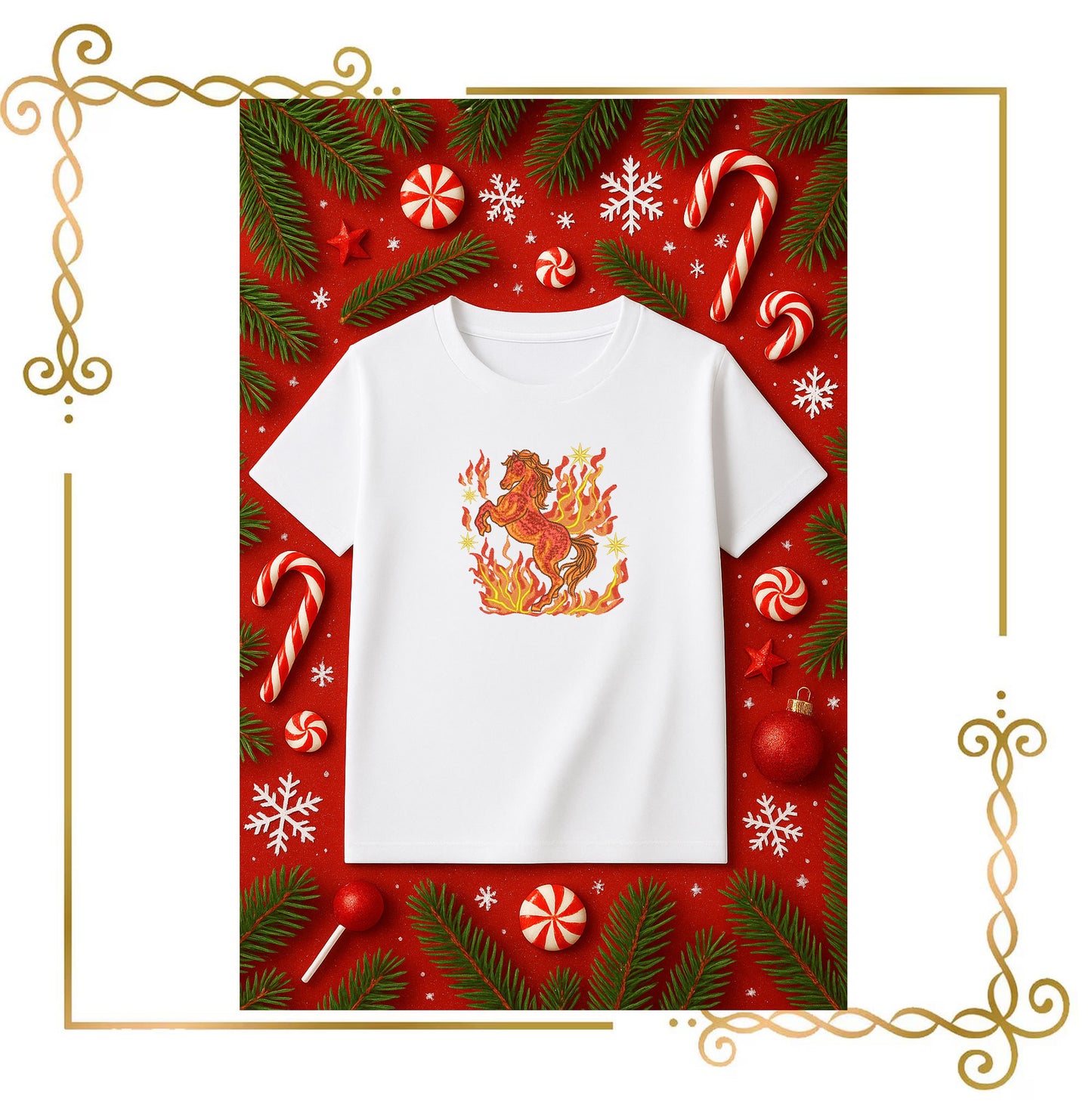 Animals Fire Horse Embroidery Design – Mythical Flaming Horse – Machine Embroidery Pattern (Digital Download)