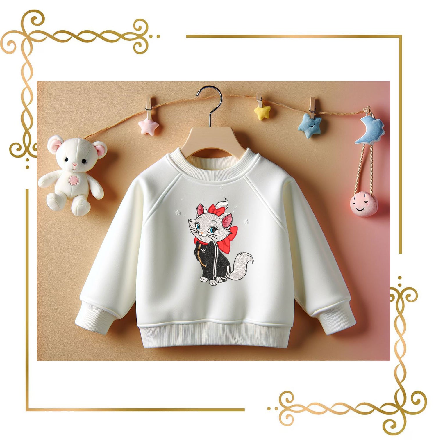 Marie the White Kitten - Super Fashion - cartoon character - Kitty in an Adidas tracksuit- embroidery design digital