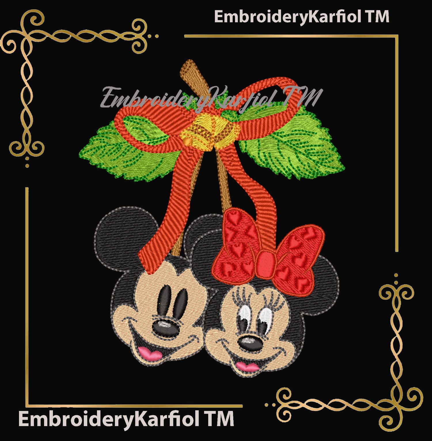 Mickey and Minnie Mouses Christmas Winter Christmas Cherry Embroidery Design