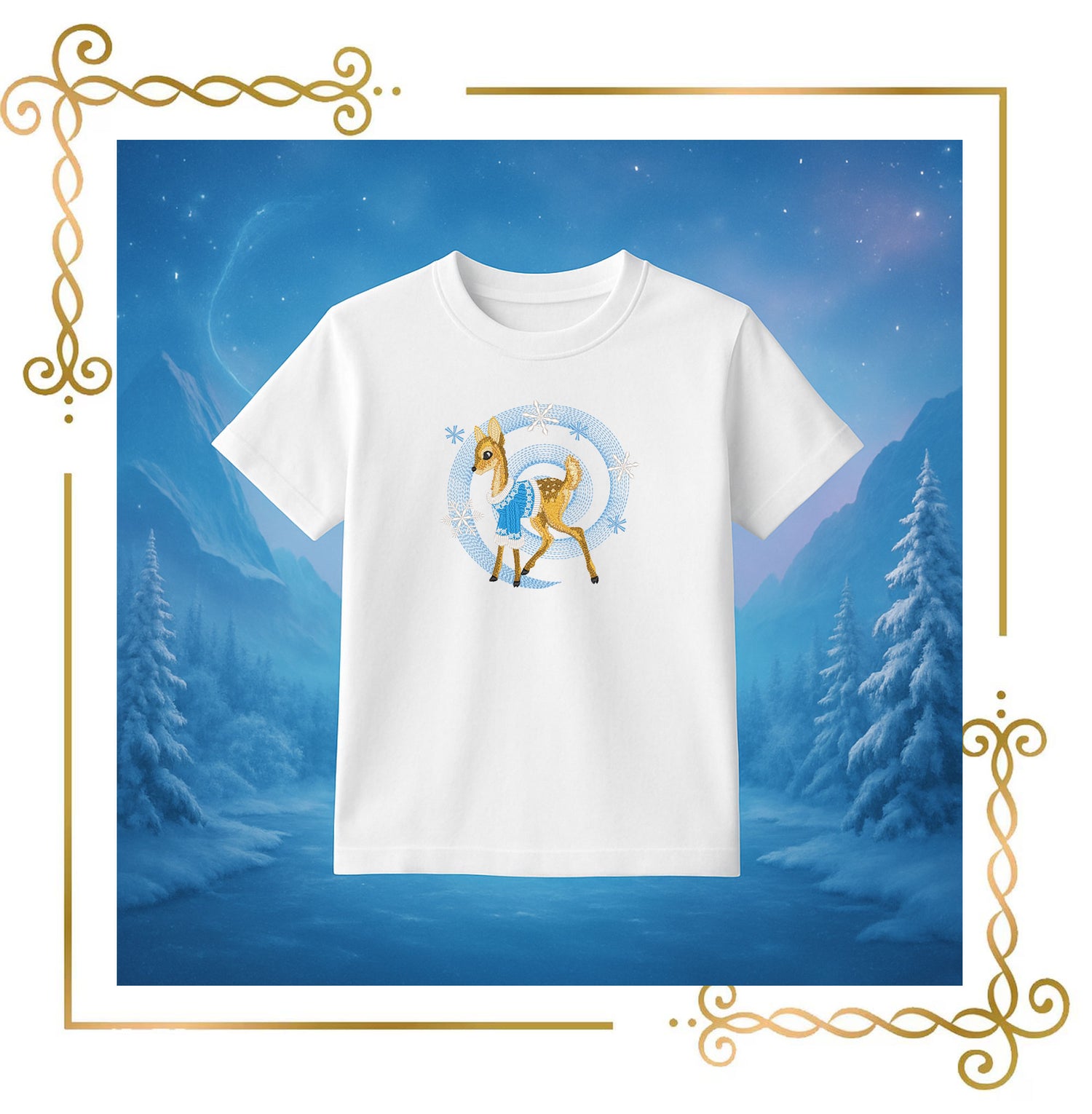 Winter Fawn Embroidery Design – Realistic Knit Texture Deer in Blue Sweater, Christmas Machine Embroidery Pattern (Digital Download)