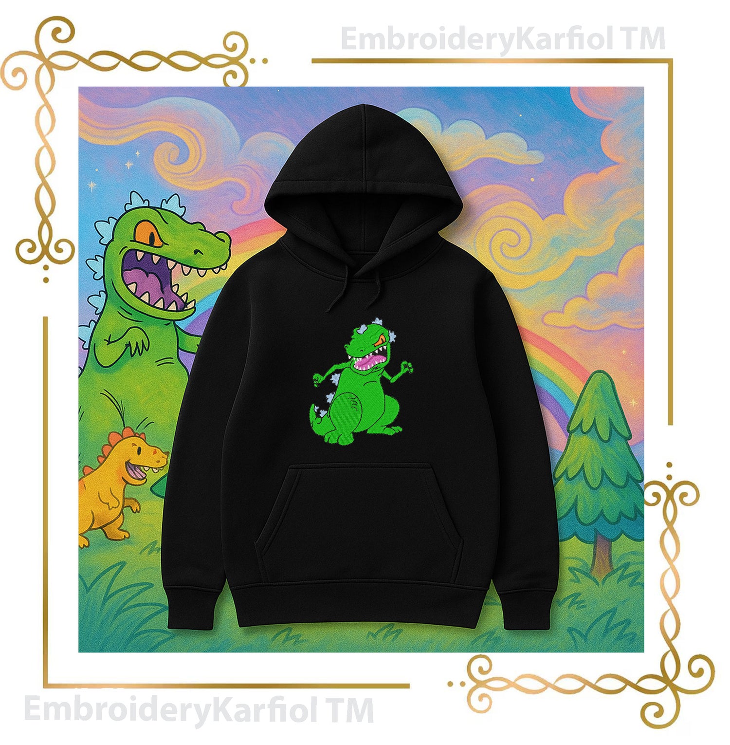 Reptar Wagon Embroidery Design | Cartoon Dinosaur Machine Embroidery Pattern | Green Dino
