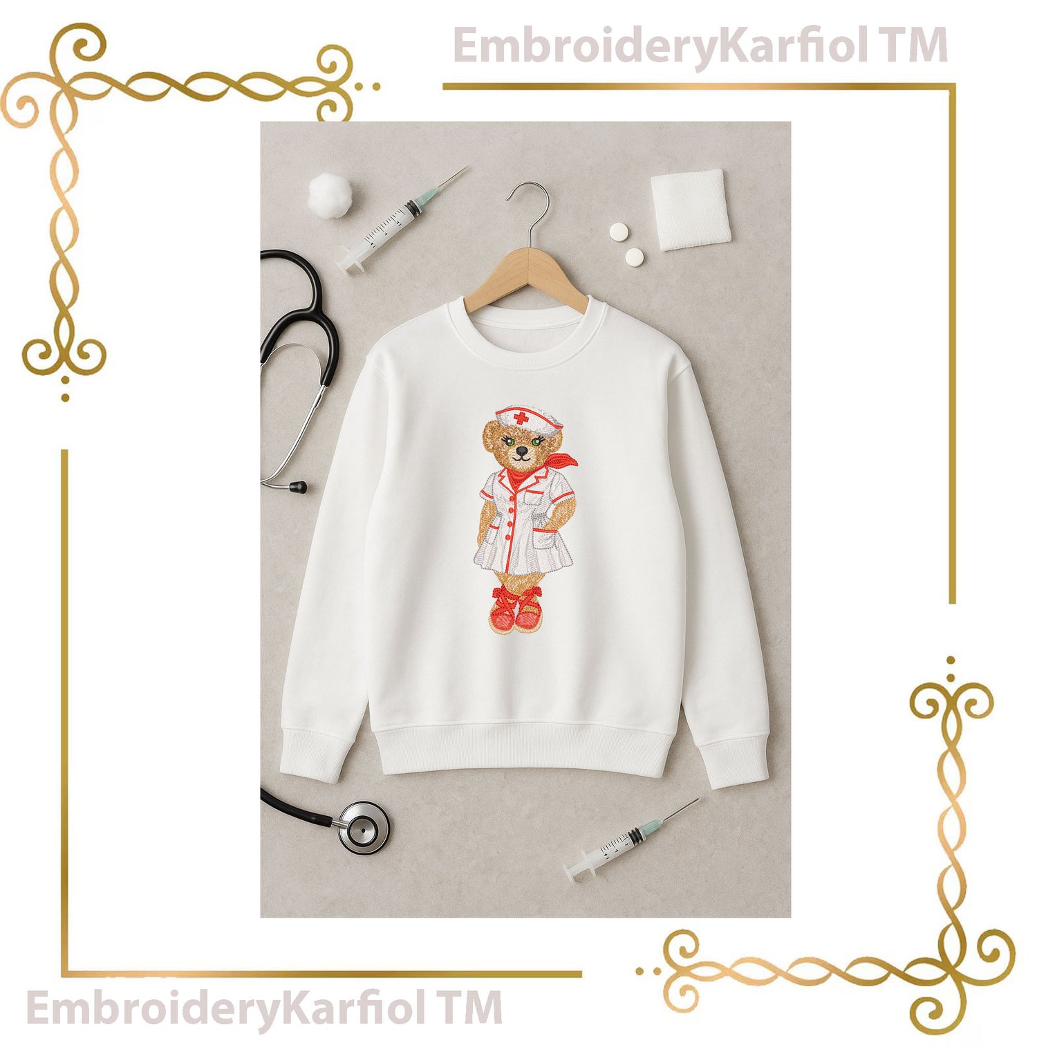 Teddy  Bear - Nurse Teddy Bear Embroidery Design –  Medical Bear, Healthcare Gift – Vintage BearKarfiol™ (Digital File)