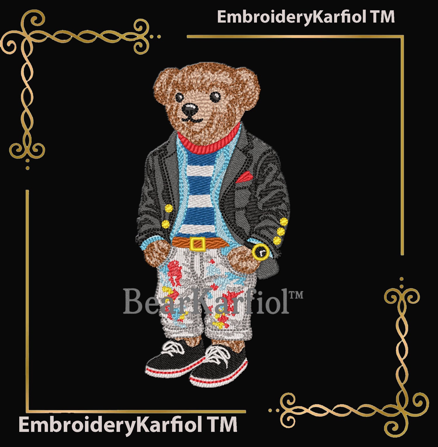 Teddy  Bear - Preppy Fashion Bear Embroidery Design – Designer Stylish Teddy (Digital File)