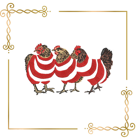 Easter Hens in Nautical Stripes – Funny Chicken Embroidery Design Digital 2 Sizes