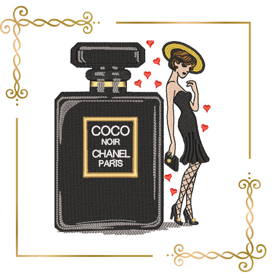 Mother's day, MOM, Parisian Perfume & Chic Lady Chanel – Embroidery Design 2 Sizes to the direct download
