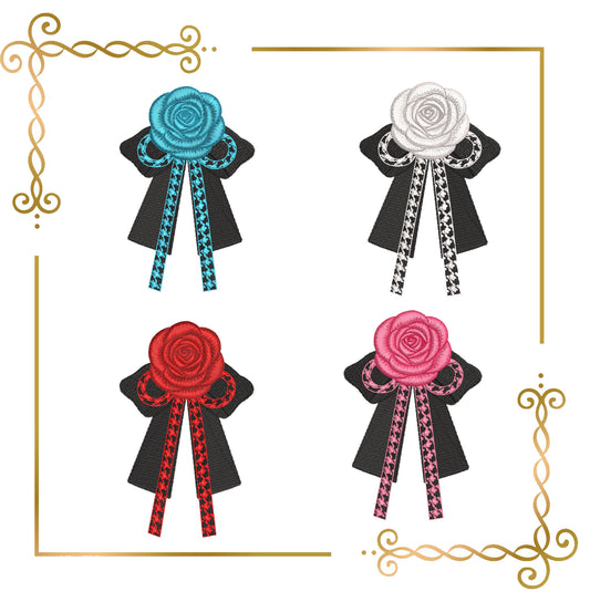 Elegant jewelry, bow with a rose in a fashionable style embroidery design 2 Sizes to the direct download.