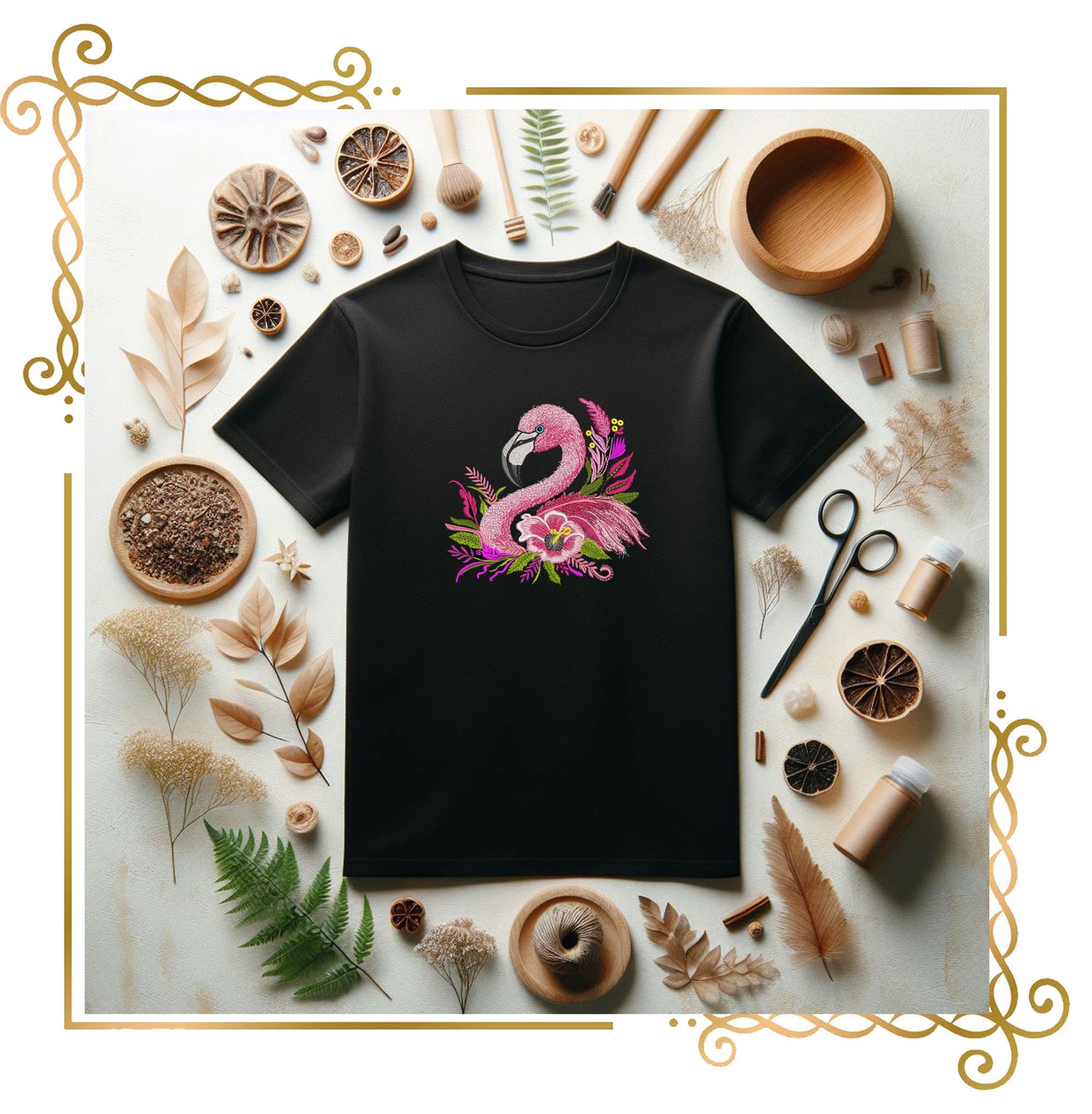 Animals Pink trendy flamingo with flowers machine embroidery design digital