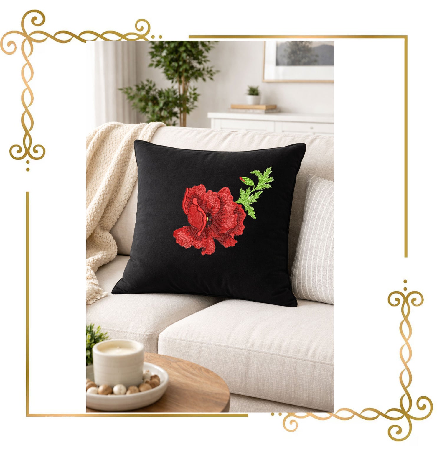 Flowers Machine Embroidery Design Set | Red 8 Poppies 2 Leaves Bud | Floral Embroidery Pattern for Dress Apron Pillow Bag Decor