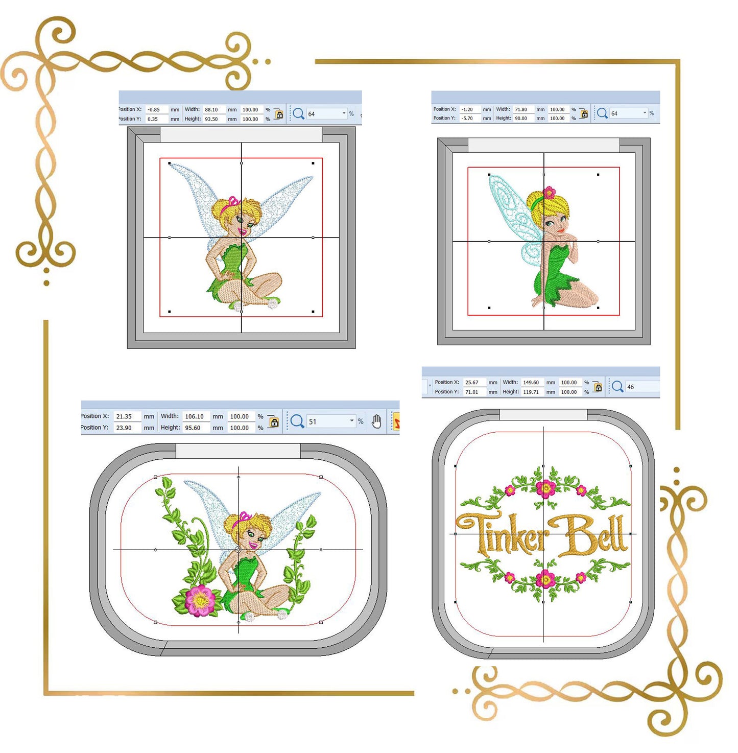 Princess Fabulous Fairy Tinker Bell fairy, Disney, Embroidery machine design SET 4 designs (Digital Download)