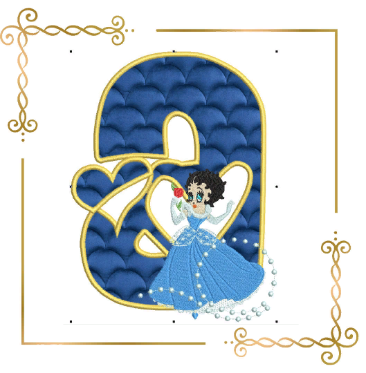 Alphabet applique Betty Boop princess letter A Digital Embroidery Design