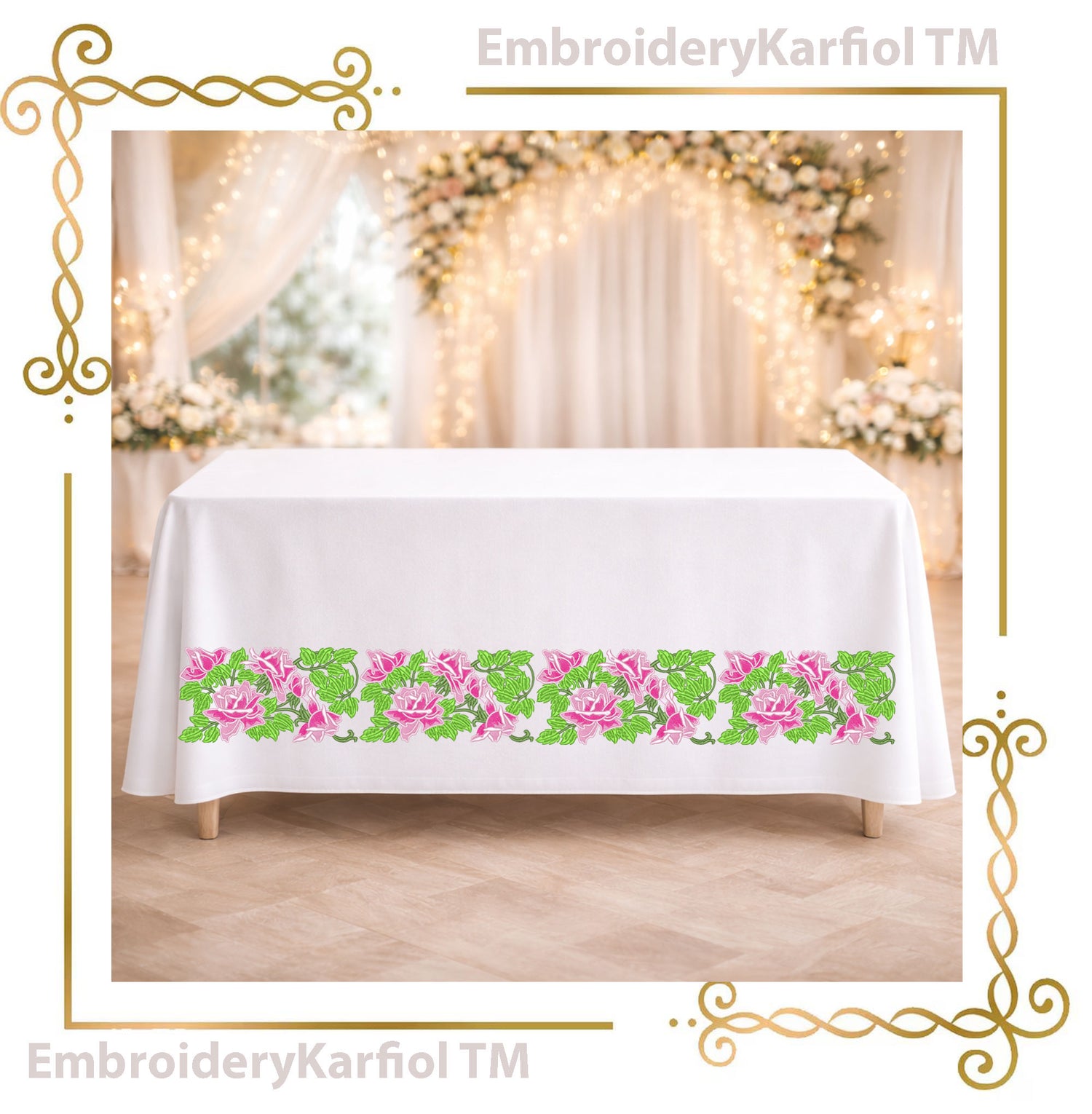 Red Rose Border Embroidery Design, Floral Vine Frame, Romantic Wedding Valentine Machine Embroidery File