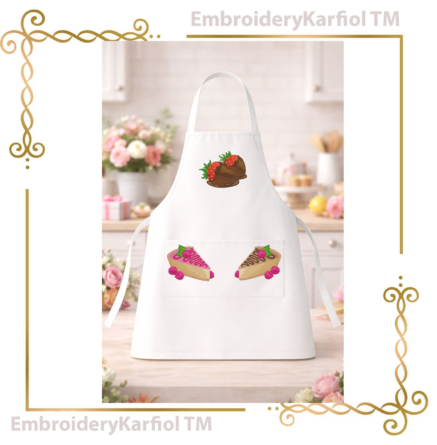Dessert Embroidery Design Set – Chocolate, Raspberry Cakes, Strawberries (Instant Download)