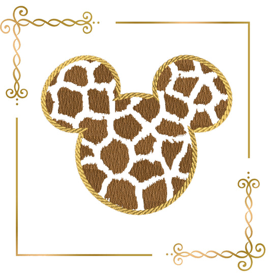 Mickey  Mouse Head Safari Giraffe Print Silhouette with Bow 3 sizes