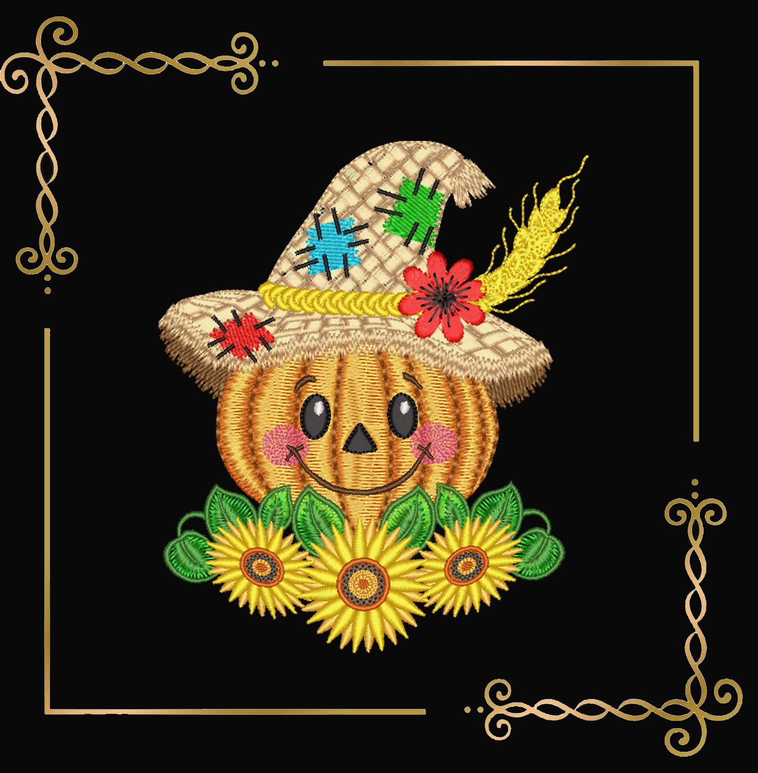 Halloween - Pumpkin Scarecrow Machine Embroidery Design, Fall Sunflower , Autumn Pumpkin, Harvest Halloween Digital Download