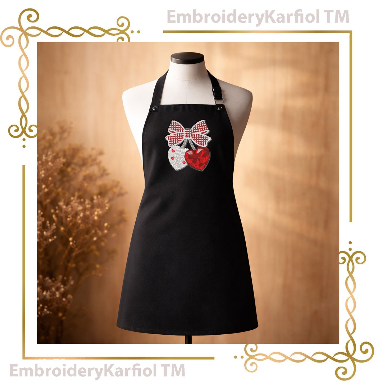 Valentines Day Bow with Crystal and Knit Hearts Embroidery Design File 2 Sizes