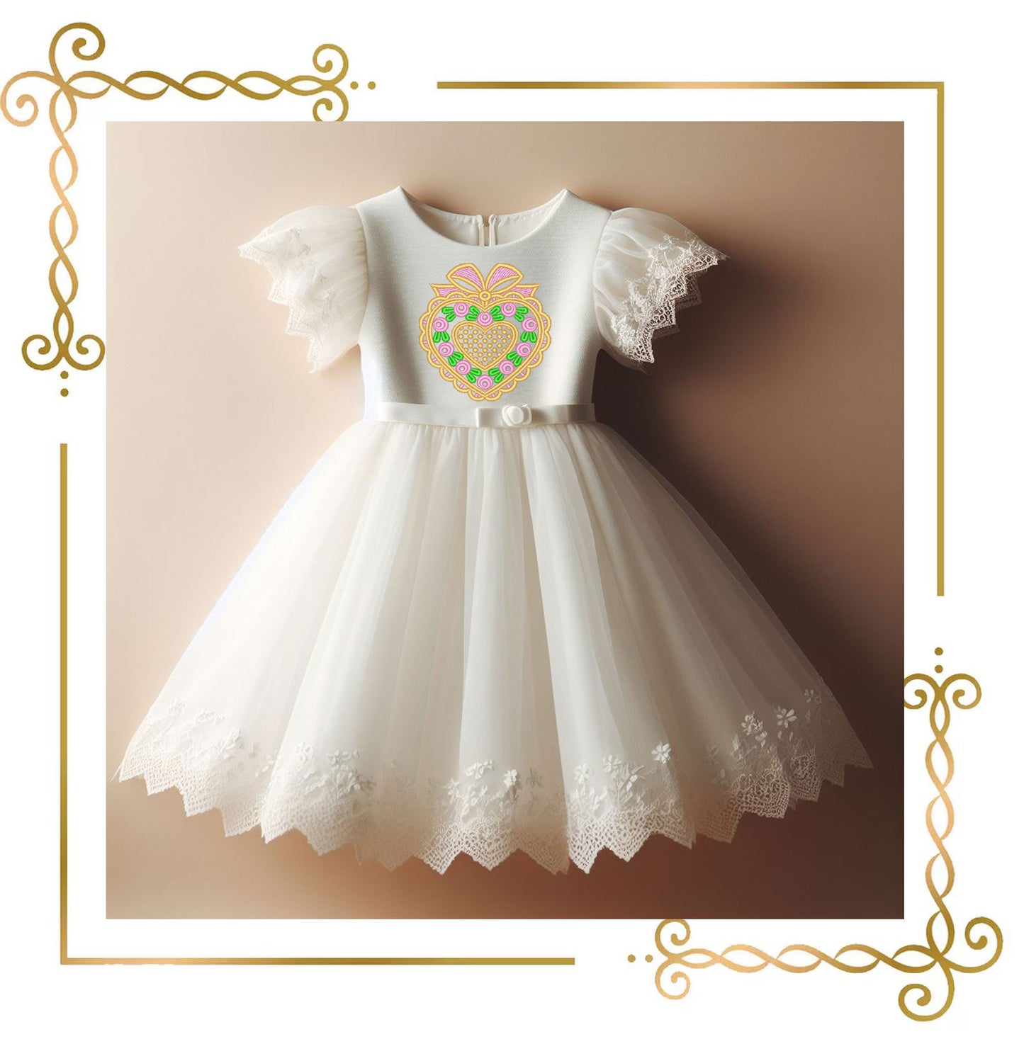 Heart Lace Frame Embroidery Design, Pink Floral Heart with Bow, Valentine Wedding Machine Embroidery File (2 Sizes)