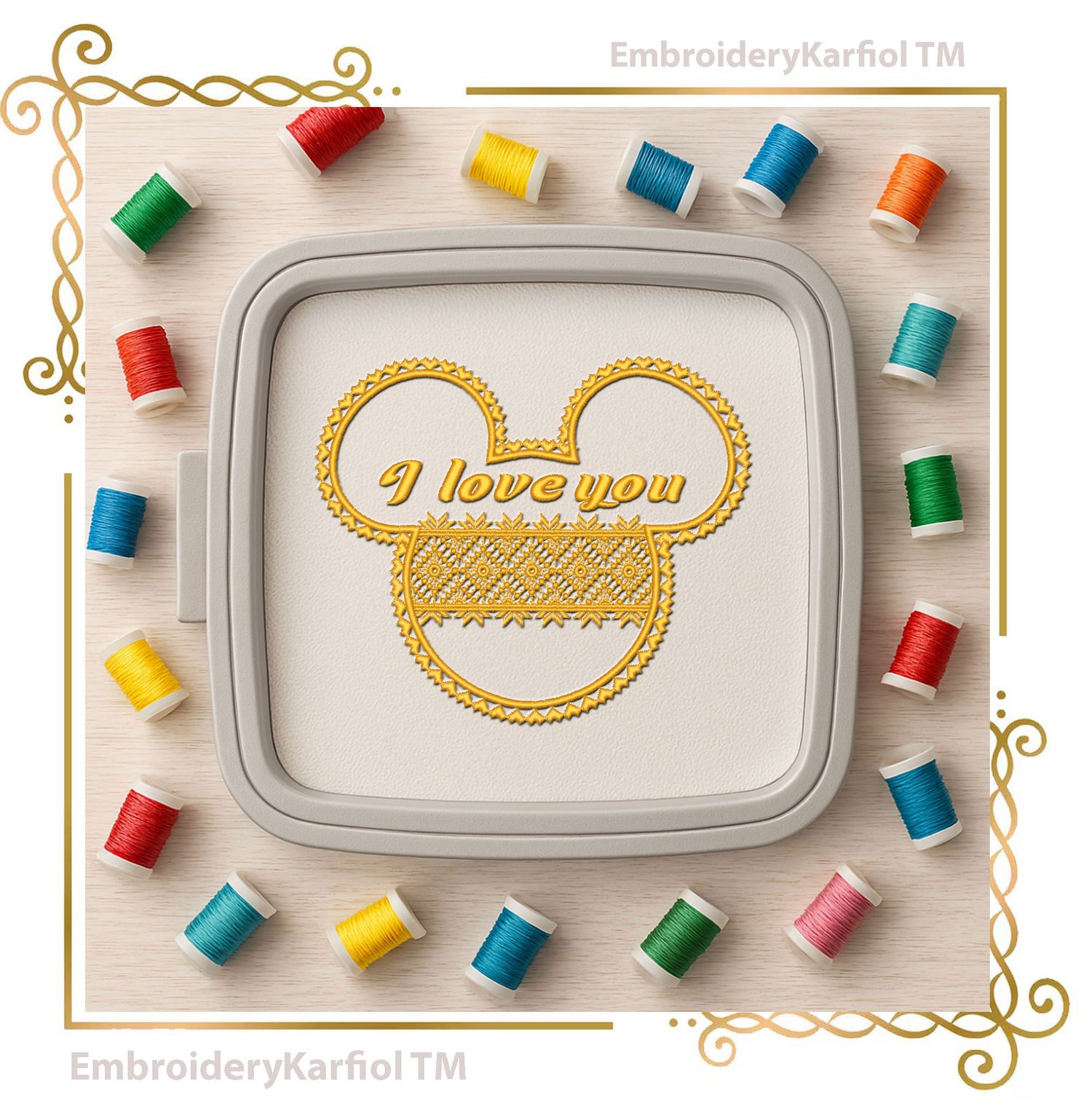 Mickey Mouse Head Lace - I Love You - Valentines day - Application Embroidery Design