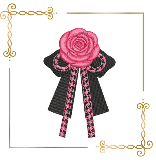 Elegant jewelry, bow with a rose in a fashionable style embroidery design 2 Sizes to the direct download.
