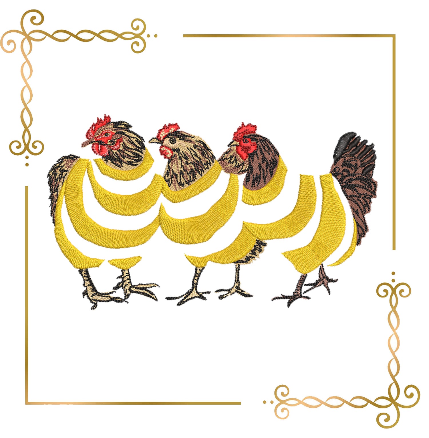 Easter Hens in Nautical Stripes – Funny Chicken Embroidery Design Digital 2 Sizes