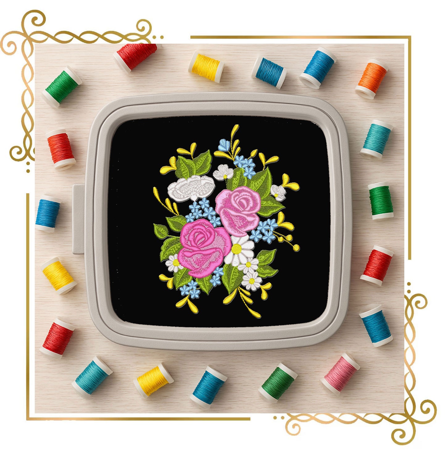 Flowers Bouquet Embroidery Design | Rose Flower Machine Embroidery Pattern | Wedding Spring Garden Embroidery | Instant Download