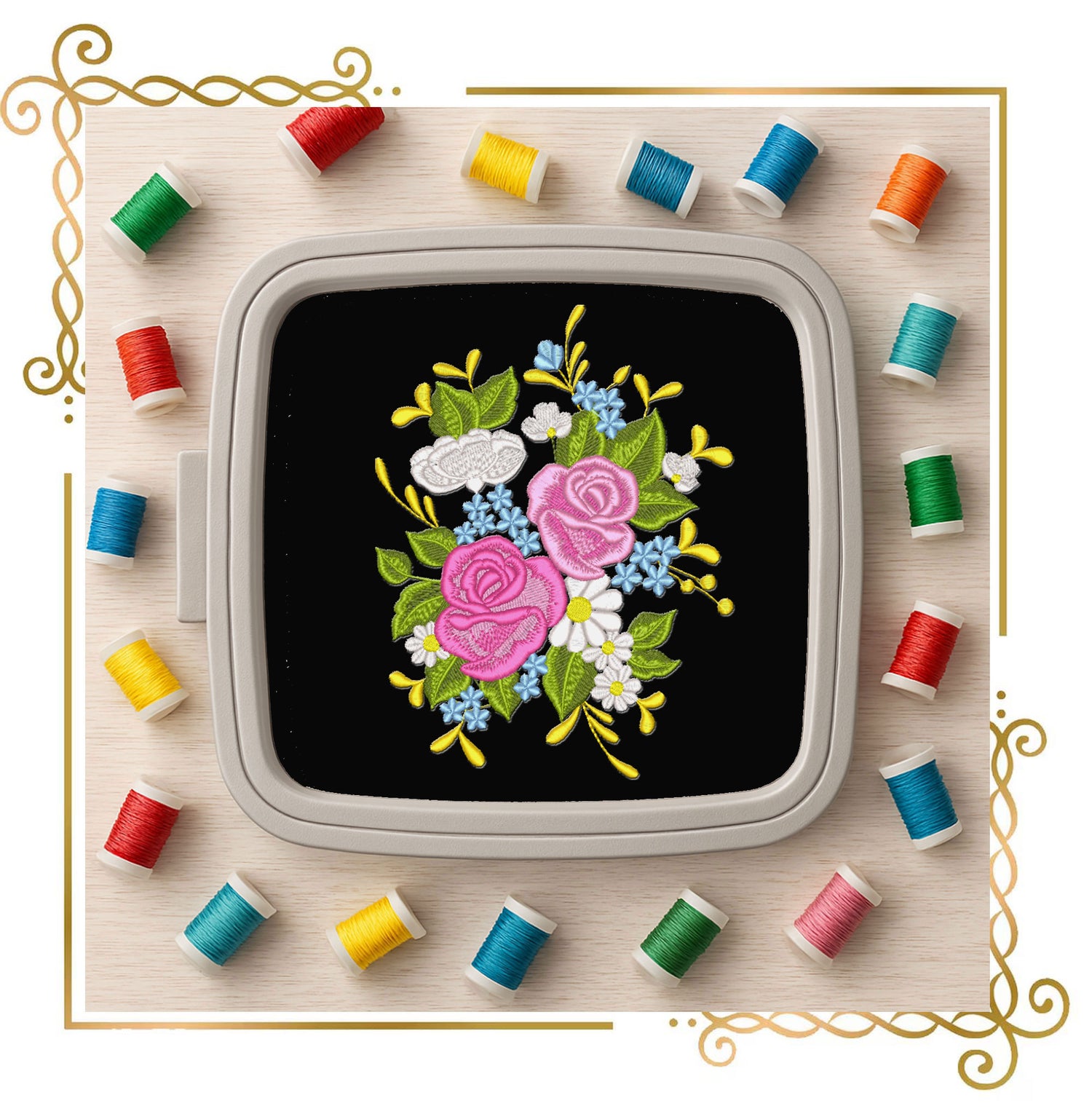 Flowers Bouquet Embroidery Design | Rose Flower Machine Embroidery Pattern | Wedding Spring Garden Embroidery | Instant Download