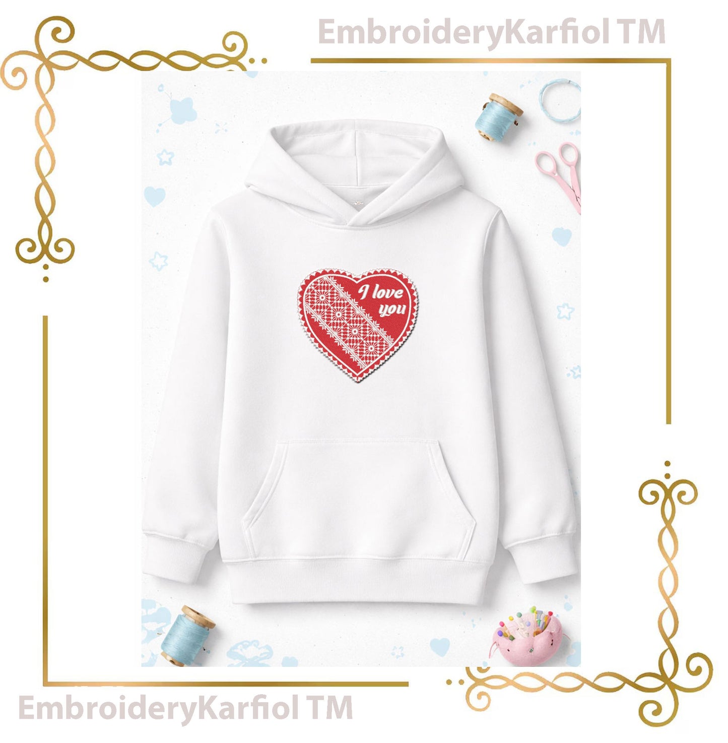 Valentines day Heart Embroidery Design, I Love You, Romantic Valentine Filet Lace Heart (3 Sizes)