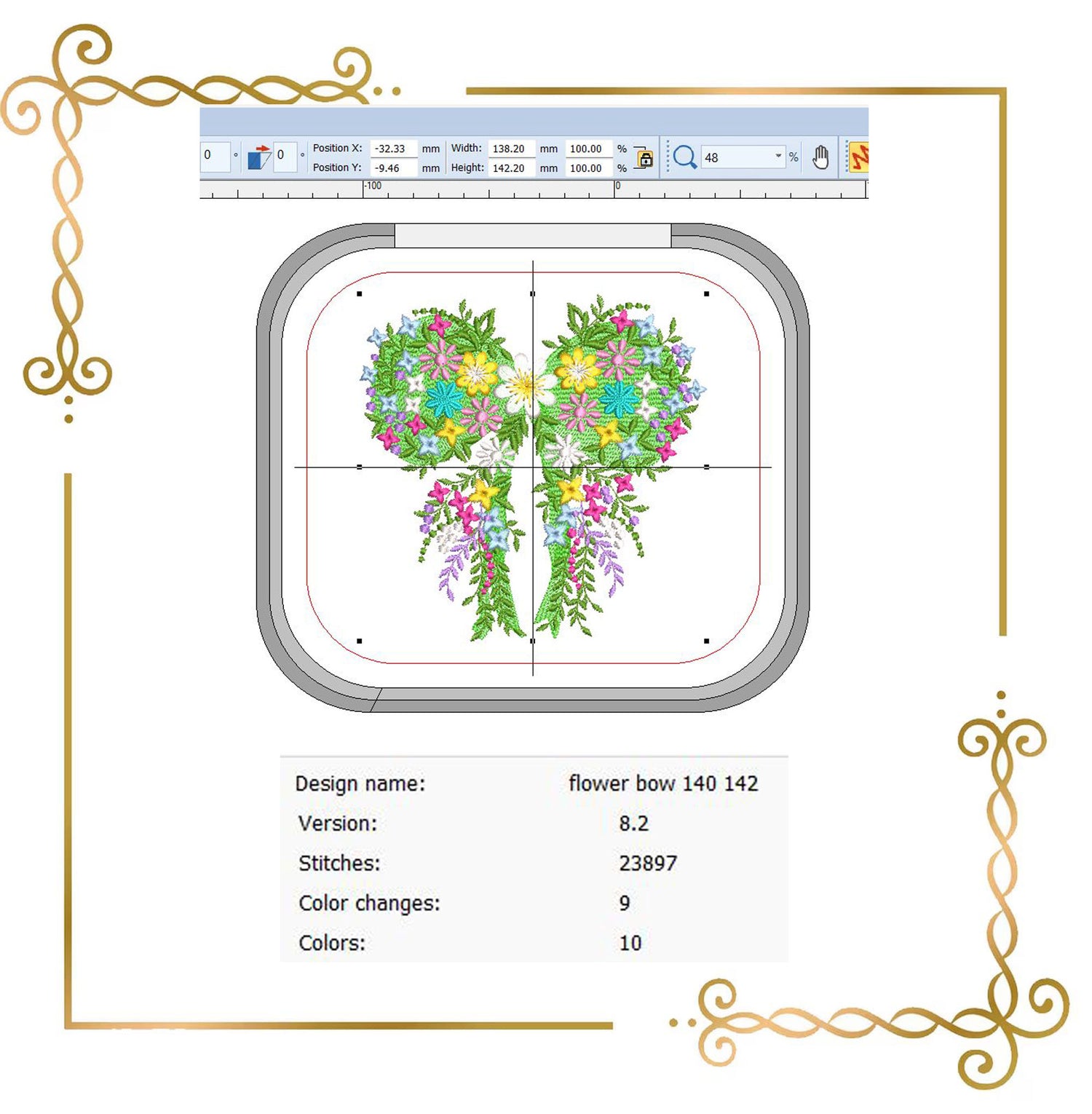 Floral Bow Embroidery Design, Spring Flower Ribbon, Botanical Garden Machine File