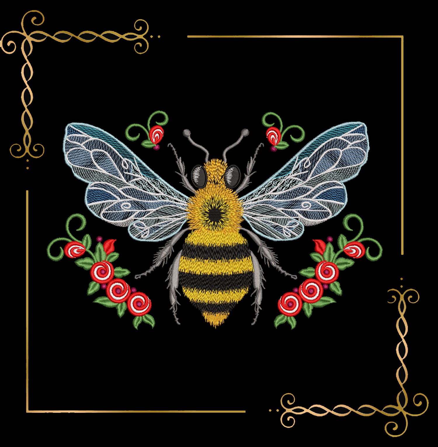 Bee with flowers Cartoon Character machine  embroidery design digital