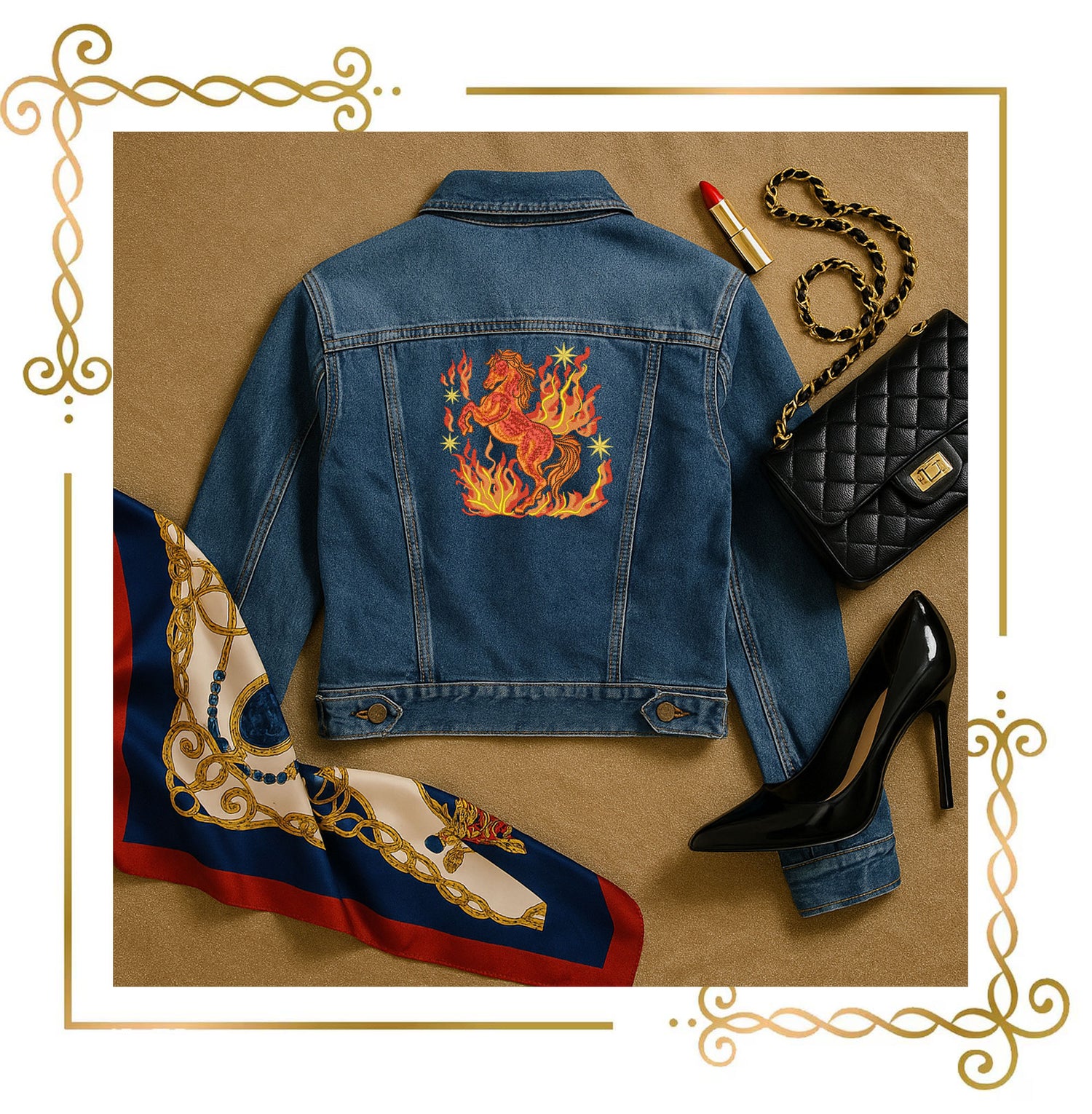 Animals Fire Horse Embroidery Design – Mythical Flaming Horse – Machine Embroidery Pattern (Digital Download)