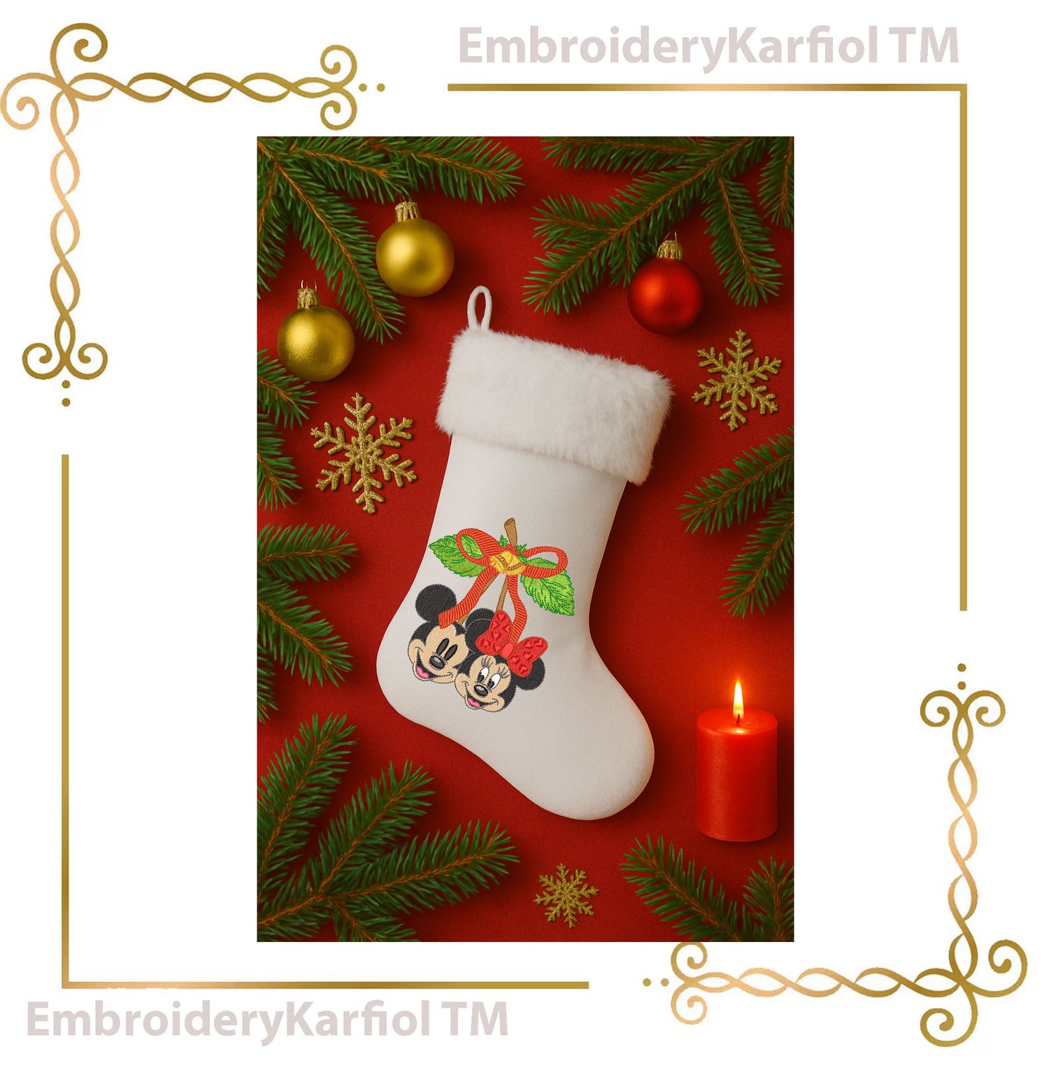 Mickey and Minnie Mouses Christmas Winter Christmas Cherry Embroidery Design