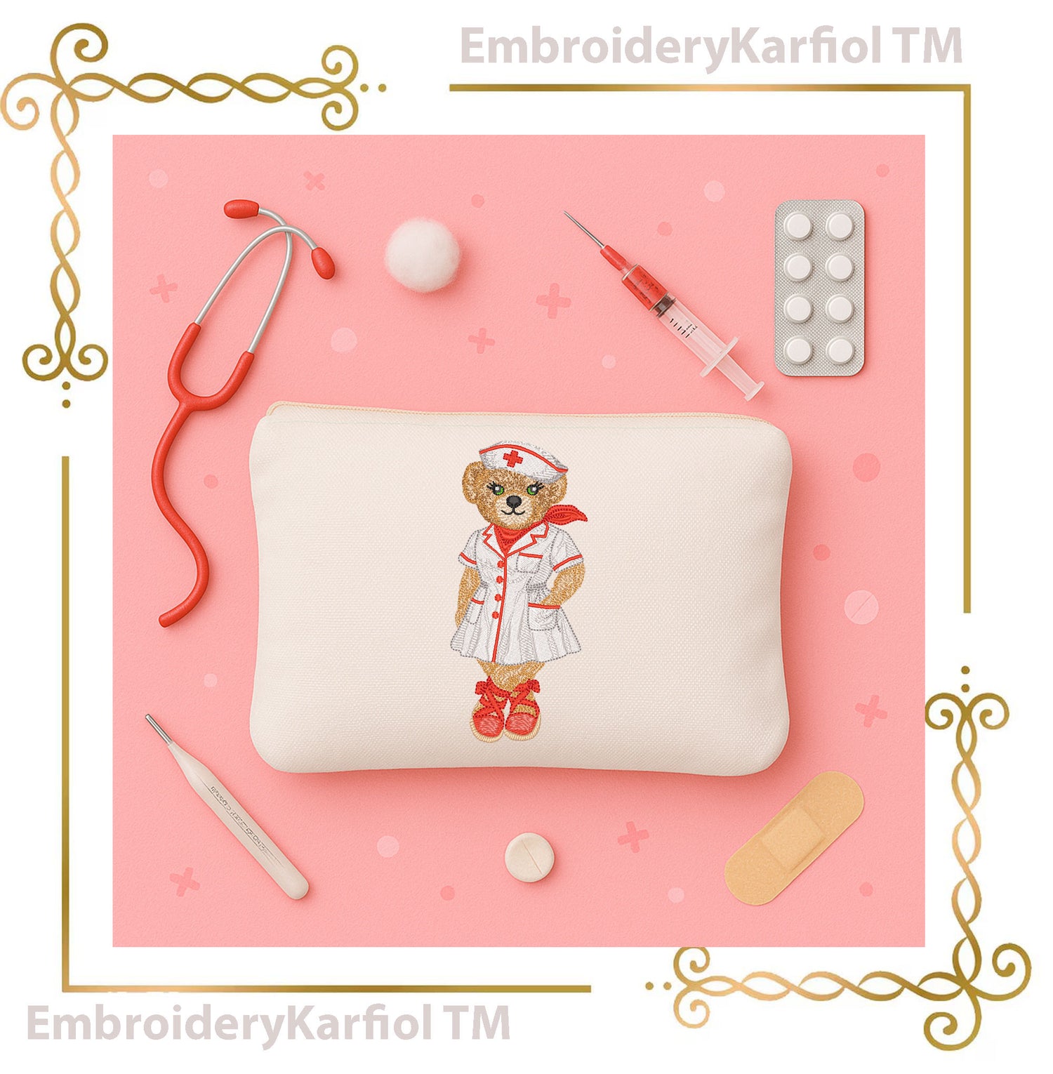 Teddy  Bear - Nurse Teddy Bear Embroidery Design –  Medical Bear, Healthcare Gift – Vintage BearKarfiol™ (Digital File)