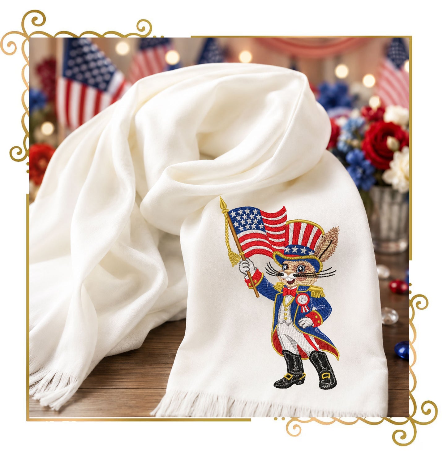 Anthropomorphic  animals Patriotic Uncle Sam Bunny Embroidery Design, 4th of July,  (Digital Download)
