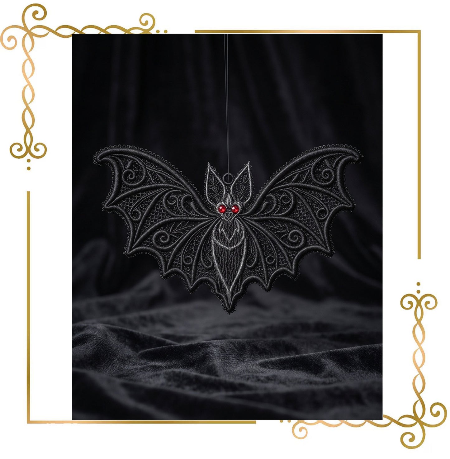 Halloween -Gothic Freestanding Lace Bat Pendant FSL Machine Embroidery Design, Halloween Ornament, Instant (Digital Download)