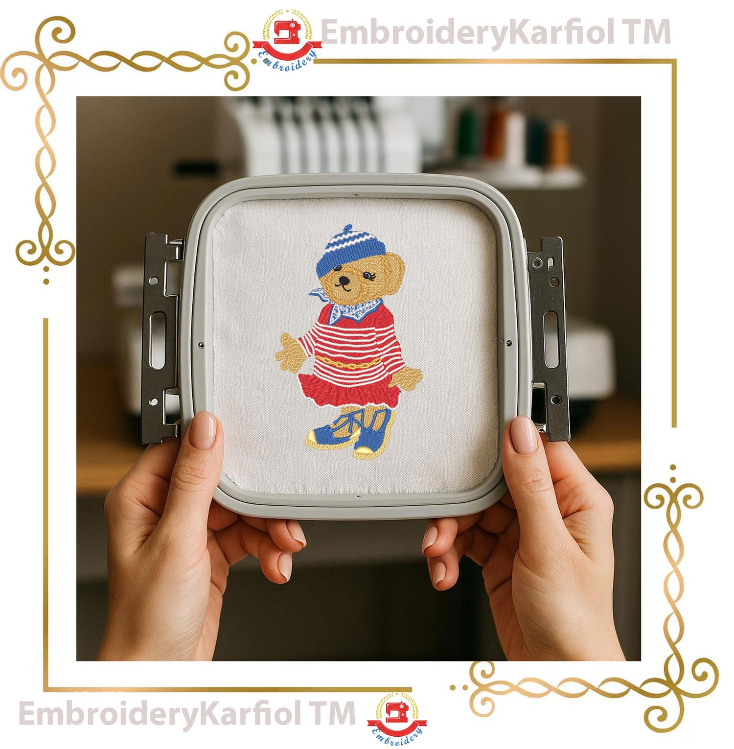 Teddy Bear - Super Fashion polo bear, girl Sea, cartoon character, Nautical Cartoon, 4 Sizes (Digital Download) embroidery design