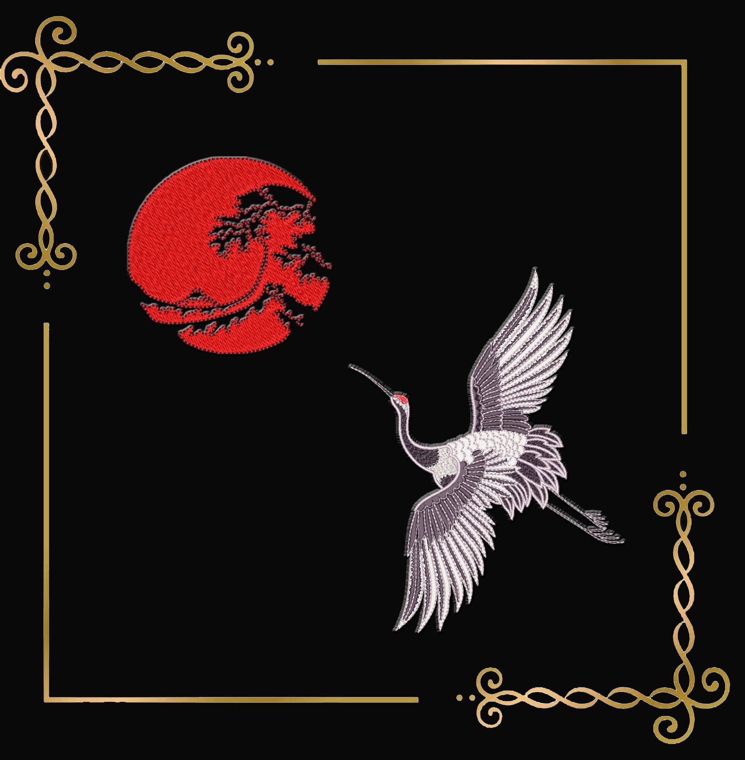 Embroidery Design Machine Embroidery Japanese Crane Set Red Sun Bundle Oriental Bird Motif