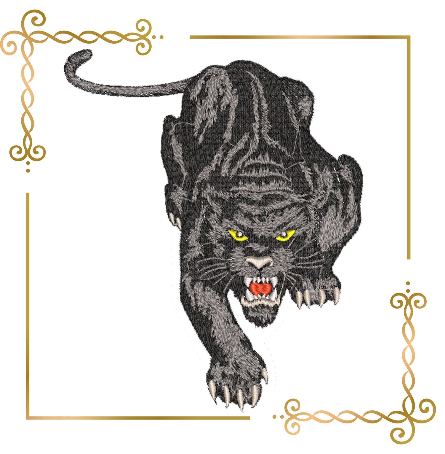 Animals Fierce Black Panther Embroidery Design – Wild Animal Machine Embroidery Digital Patternv