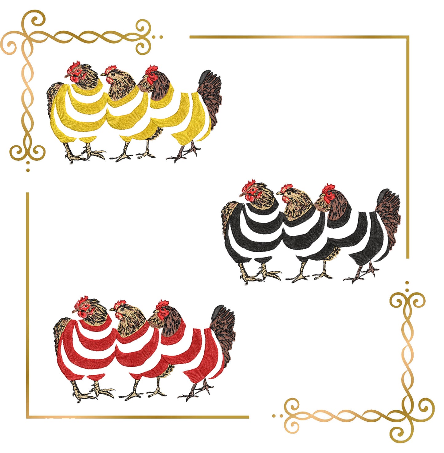 Easter Hens in Nautical Stripes – Funny Chicken Embroidery Design Digital 2 Sizes