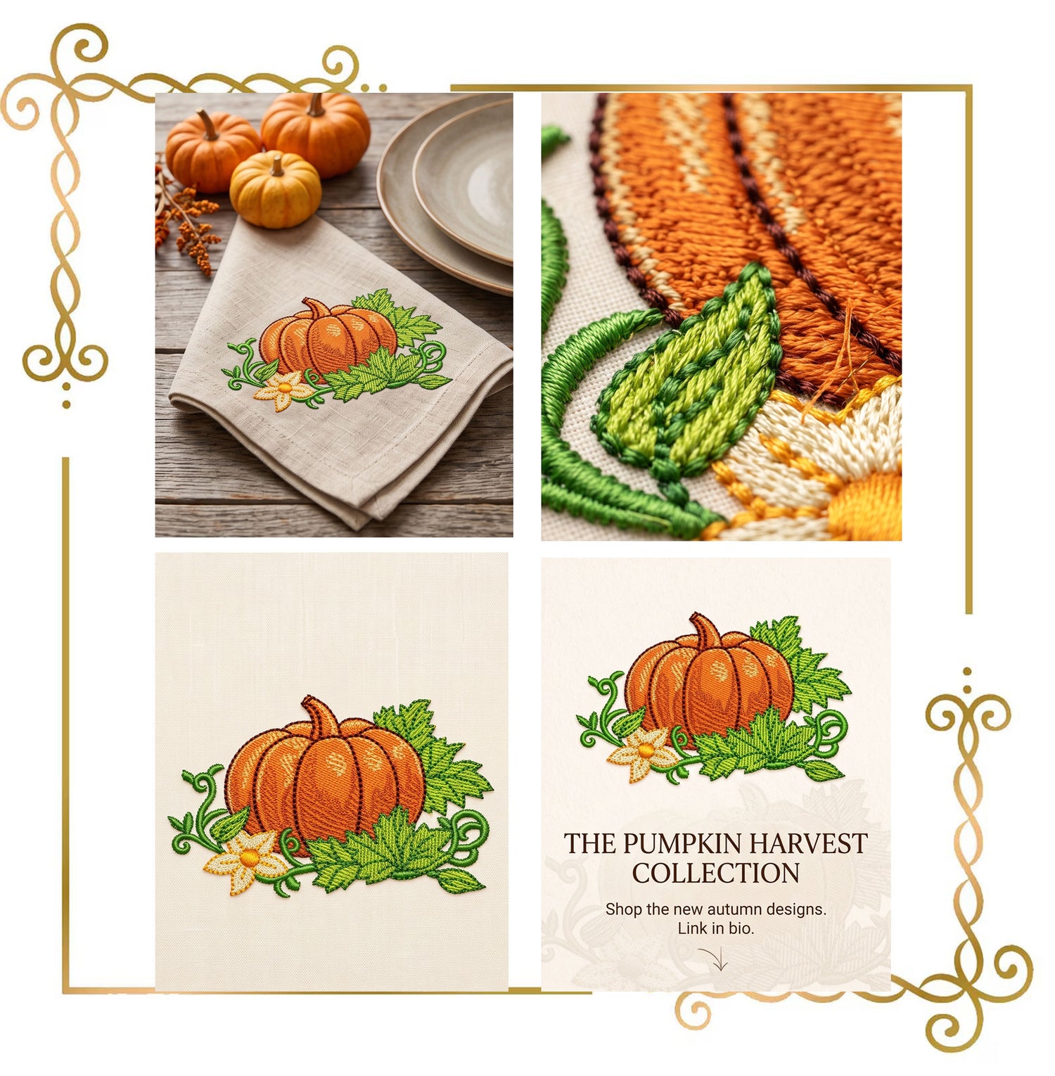 Halloween - Fall Pumpkin Machine Embroidery Design Autumn Leaves Floral Harvest Digital Embroidery File