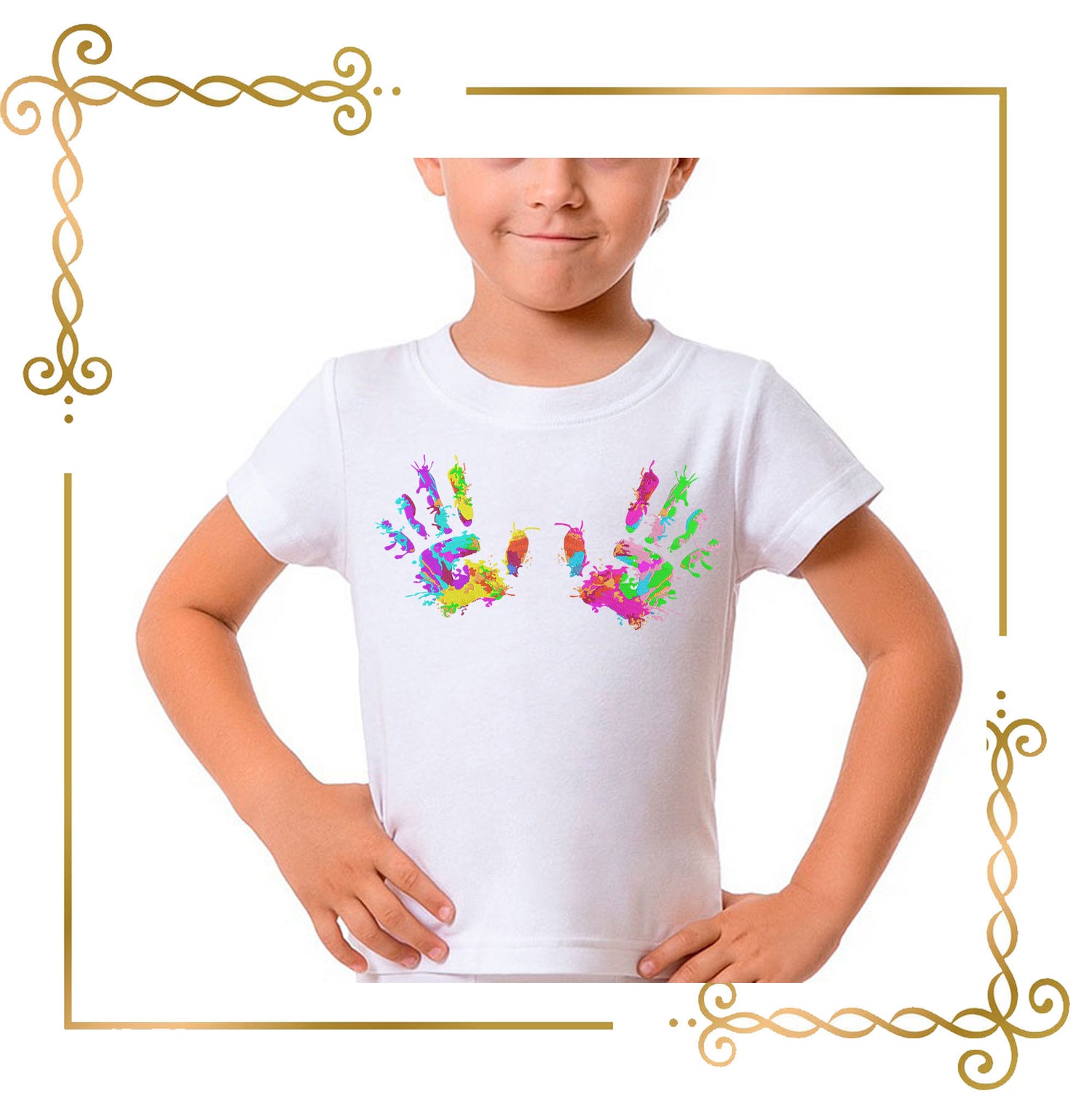 T-shirt Color Splash Handprint - Vibrant Artistic Embroidery Design 2 Sizes