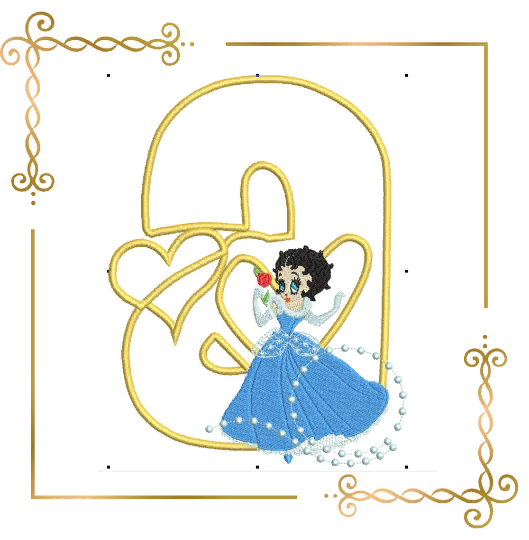 Alphabet applique Betty Boop princess letter A Digital Embroidery Design 