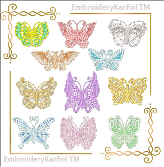 Lace and decorations Belgiumlace Butterfly Machine Embroidery designs  SET 11 ST. instant download