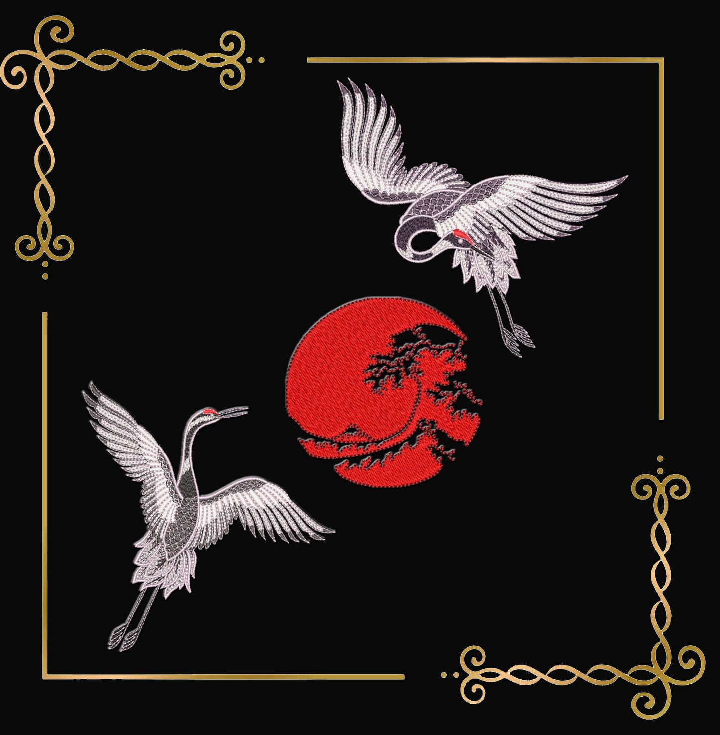 Embroidery Design Machine Embroidery Japanese Crane Set Red Sun Bundle Oriental Bird Motif