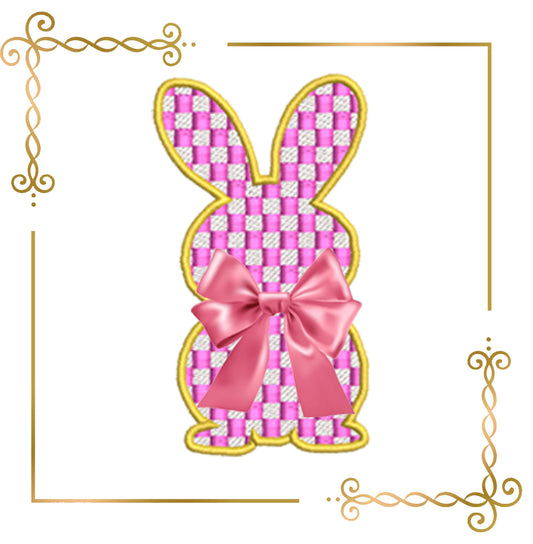 Easter Checkerboard Bunny Appliqué – Elegant Easter Embroidery Design (Bow Not Included)